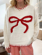 Bow Jacquard Round Neck Sweater