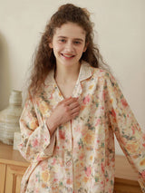 Kafiloe Floral Lace Trim Cotton Pajama Set