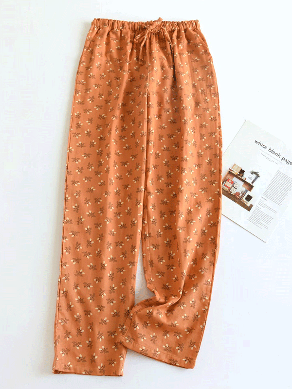 Vintage Floral Printed Long Pajama Pants