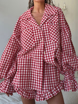 Latern Long Sleeve Plaid Shirt & Shorts Set