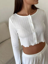 Ribbed Crew Neck Top and Pants Set