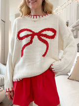 Bow Jacquard Round Neck Sweater