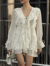 Ruffled Lace-up Mini Dress