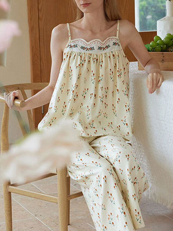 Flower Patterns Cotton Pajama Set