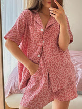 Pink Cotton Leopard Print Pajamas
