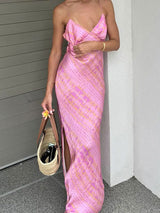 Spaghetti Strap V Neck Print Maxi Dress