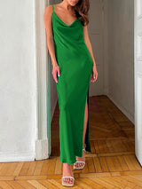 Backless Side Split Green Midi Dress