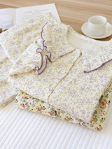 Doll Collar Printed Button-Up Long Sleeve Pajamas