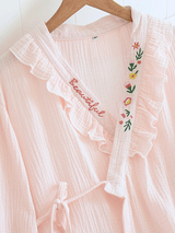 Letters Floral Embroidered Cotton Pajamas