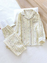 Flowers Striped Cotton Pajama Set