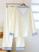 Polka Dot Contrast Trim Long Sleeve Pajama Set