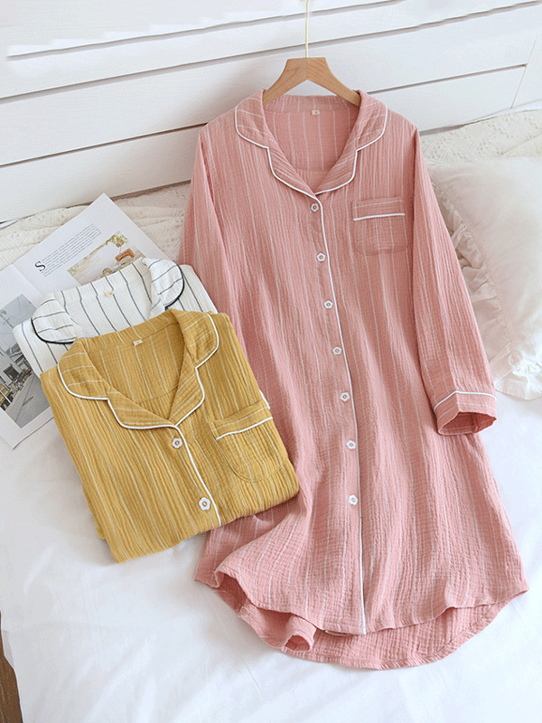 Cotton Stripe Button Down Nightgown