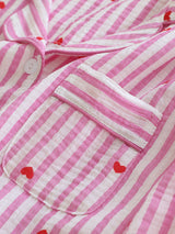 Stripe Heart Print Cotton Pajama Set