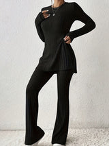 2Pcs Ribbed Knit Split Lounge Set