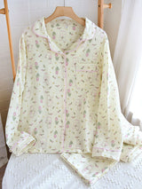 Bear Floral Printed Cotton Pajama Set