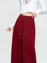 Solid Color Elastic Waist Fleece Baggy Pants