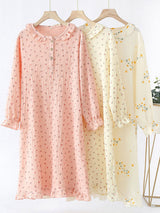 Floral Print Long Puff Sleeve Nightgown