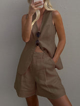 Linen Blend Waistcoat & Shorts Set