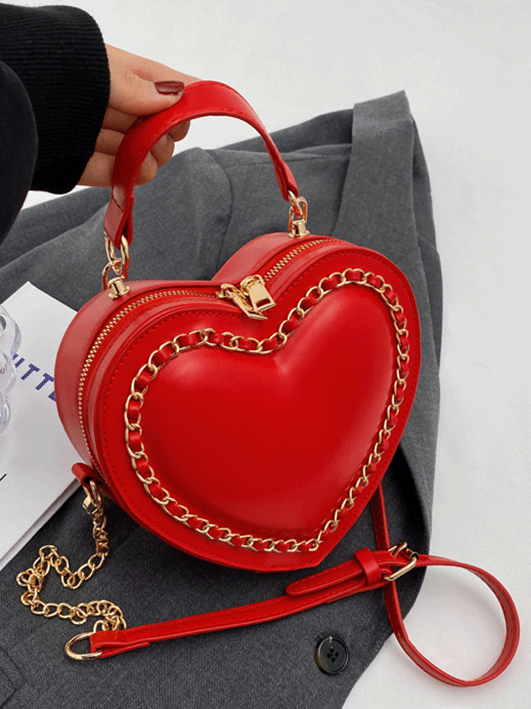 Zipper Heart Shape Chain Bag