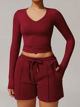 V Neck Long Sleeve Fitted Crop Top