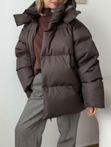 Pocketed Zip Up Hooded Puffer Jacket