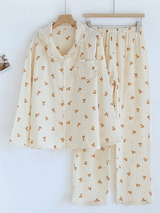 Cotton Long Sleeve Pineapple & Bears Print Pajama Set