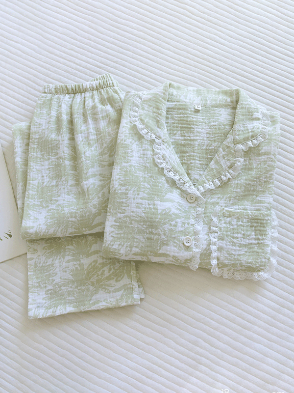 Cotton Printed Lace Trim Pajama Set
