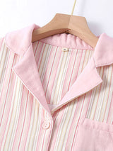 Cute Kitty Striped Long Sleeve Pajama Set