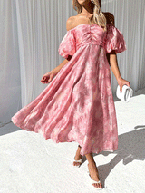 Short Sleeve Off Shoulder Floral Maxi Dress