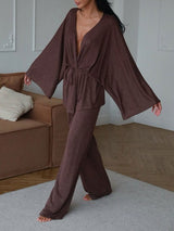 Loose Tie Waist Homewear Pants Set