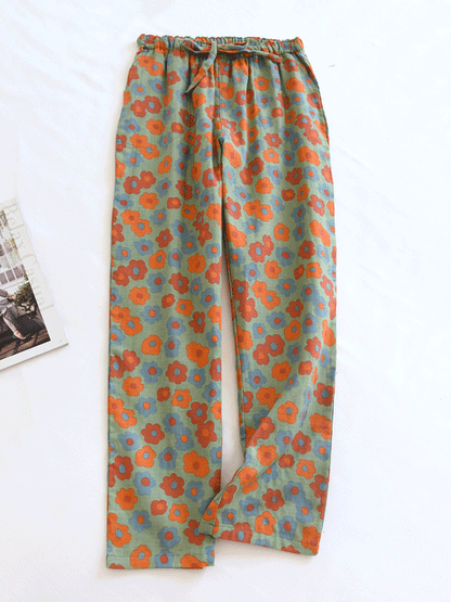 Cotton Vintage Floral Printed Long Pajama Pants