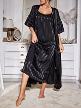 2pcs Striped Satin Nightgown Set