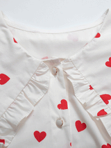 Ruffled Trim Collar Heart Polka Dot Button Shirt