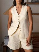 Linen Blend Waistcoat & Shorts Set