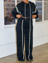 Solid Color Patchwork Hoodies & Long Pant Set