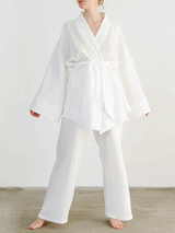 Cotton Solid Color Long Sleeve Robe Set
