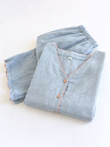V Neck Button Cotton Pajama Set