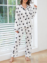 Heart Print Long Sleeve Pajama Set