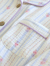 Stripe Floral Print Long Sleeve Pajama Set