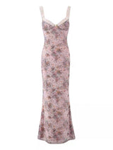 Lace Straps Printed Bodycon Midi Dress