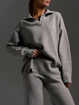 V Neck Solid Knitted Sweater Set