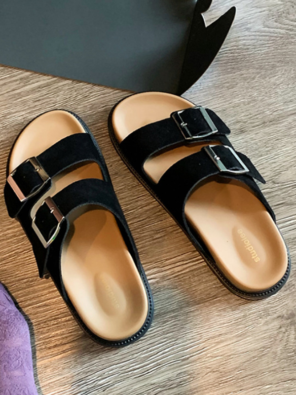 Open Toe Double Strap Buckle Slides