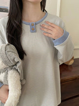 Thermal Velvet Striped Long Sleeve Pajama Set