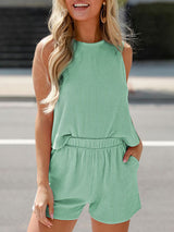 Round Neck Sleeveless Top and Shorts Set
