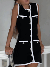 Sleeveless Contrasting Buttons Mini Dress