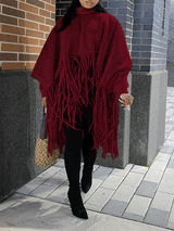 Vintage Solid Tassel Turtleneck Plus Size Overcoat