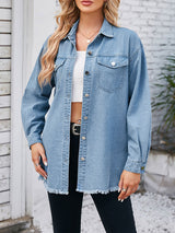 Lapel Neck Long Sleeve Denim Jacket