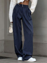 Navy Blue Striped Long Pants