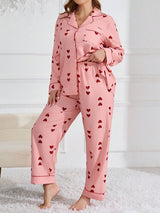 Plus Size Heart Printed Long Sleeve Pajamas