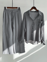 Plus Size Cotton Linen Shirt Long Pants Sets